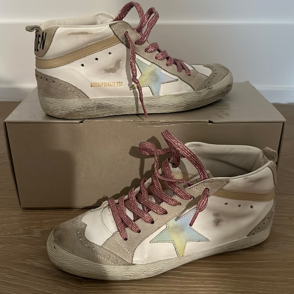 Golden Goose Mid Star Private Edit Color: White/Ice/Multi/Beige; Discontinued